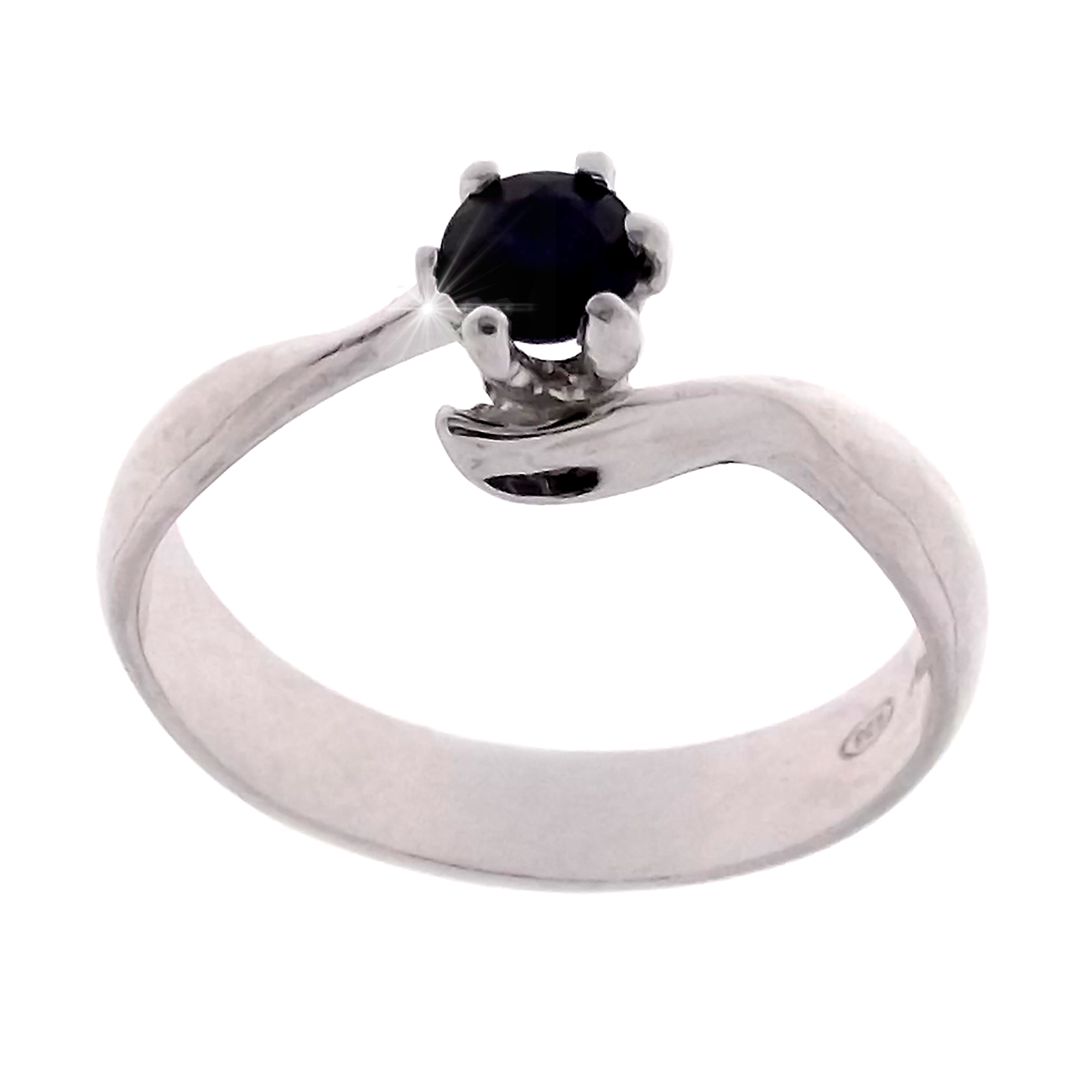 Anello solitario da donna in argento 925 con Zaffiro Naturale rodiato oro bianco